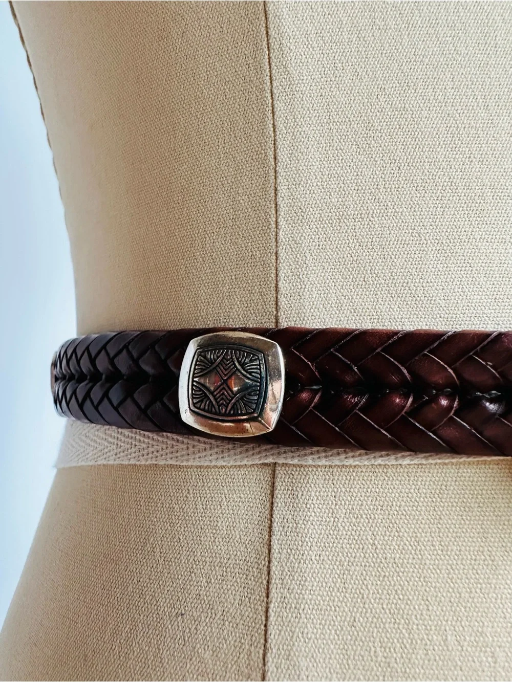 Brighton Brown Braided Leather Belt Silver Concho Western Boho Size Small 28